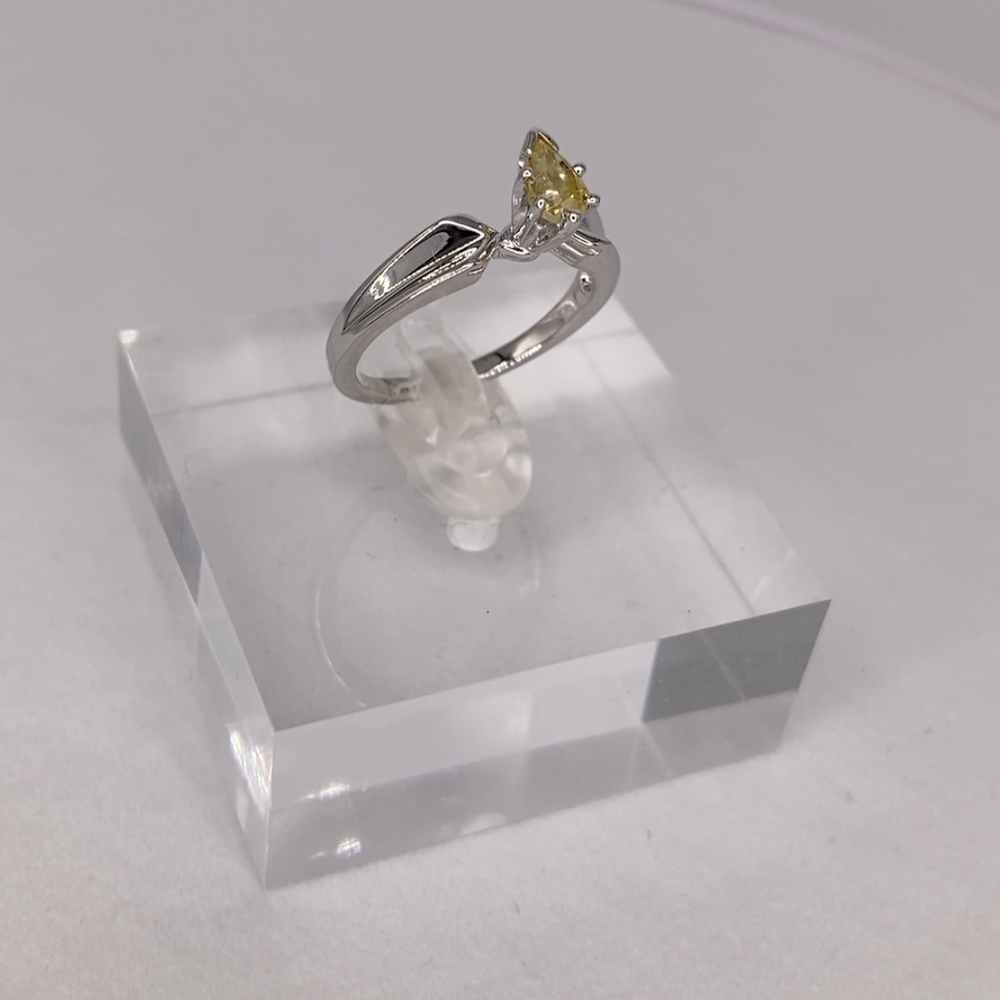 Natural Yellow Diamond Ring Pear Shape 0.43ctw 14k White Gold
