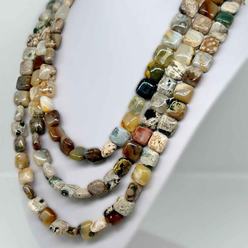 Ocean Jasper Necklace Three Strand Necklace  Sterling Silver Clasp .925  16" 18" 20" Length Hand strung @ The Jewelers Loupe