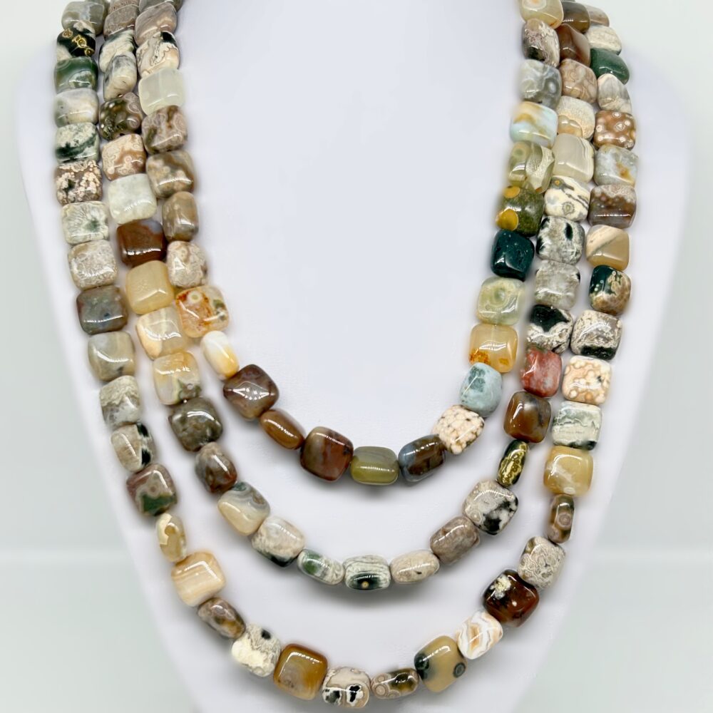 Ocean Jasper Necklace Three Strand Necklace  Sterling Silver Clasp .925  16" 18" 20" Length Hand strung @ The Jewelers Loupe