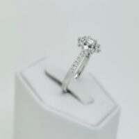 Diamond Engagement Ring 14kt White Gold  Halo setting  4.1mm Round Diamond Center Diamond Accents Size 7